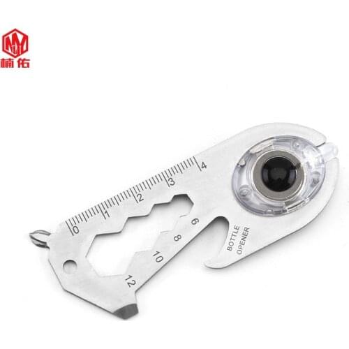 1PC Multicolor Stainless Steel Fishbone Tool Card With LED Light Opener Screwdriver Wrench Combination Tool Set EDC Multitool