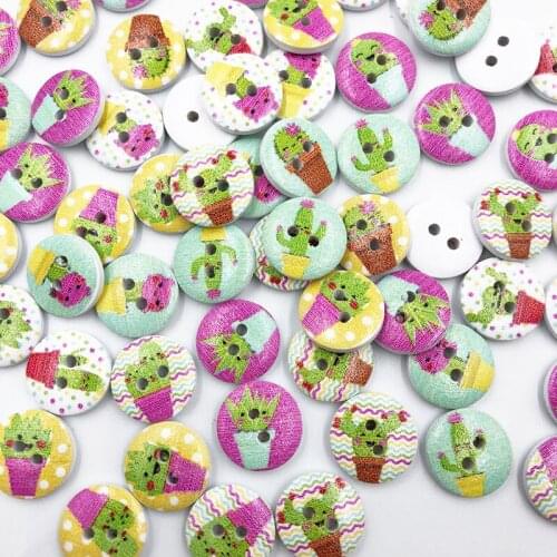 100 pcs Cactus 2 Holes Wood Buttons Craft Scrapbooking Sewing Clothing Accessories 15mm Buttons Painted Sewing Crafts WB699