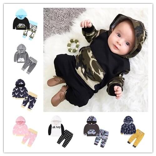 Hot selling high quality ins baby 2018 Spring and Autumn new arrival cotton newborn clothing animal print hooded 2pcs sets