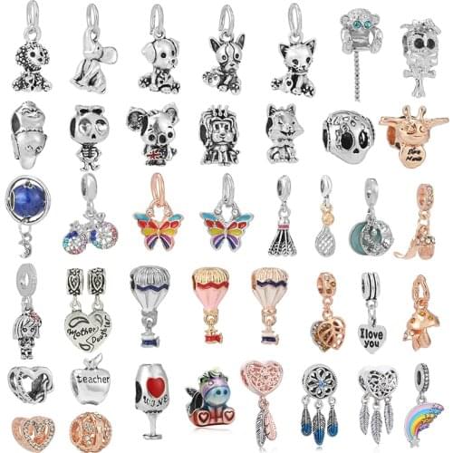 2Pcs/Lot Silver Color Cartoon Style Charm Beads Pendant Fit Original DIY Charm Bracelets Necklaces For Women Men Jewelry Making