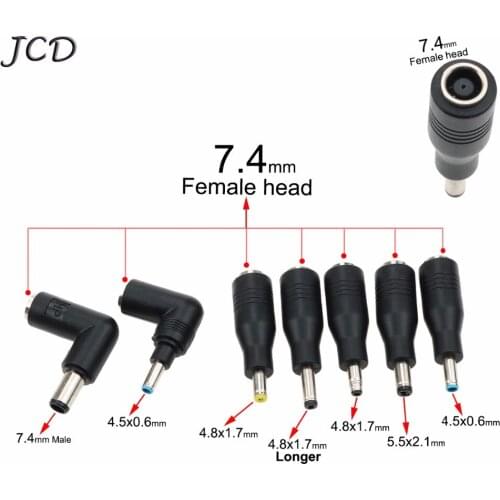 JCD DC 7.4mm x 5.0mm Female To Male 4.8*1.7 Right Angled Power Connector Adapter for DELL 7.4 to 4.5*0.6 for HP Laptop Tablet PC