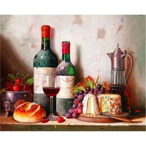 Kitchen diamond embroidery painting wine bottle mosaic art sunset rhinestone sticker landscape wall paper decor needlework gifts
