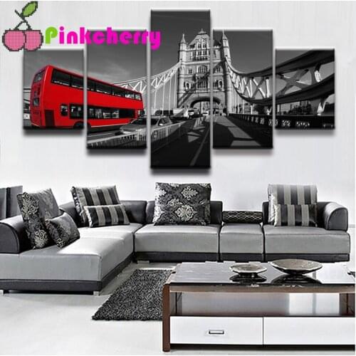 DIY Diamond Painting 5 Panel London Bus Landscape Landscape Mosaic Cross Stitch Full Square /Round 5D Diamond Embroidery k236