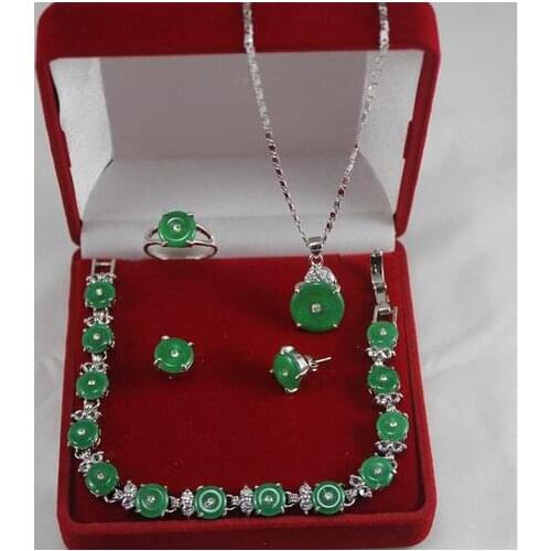 Free Shipping new design! wonderful green fine stone bracelet earrings ring & pendant 4pc set with box