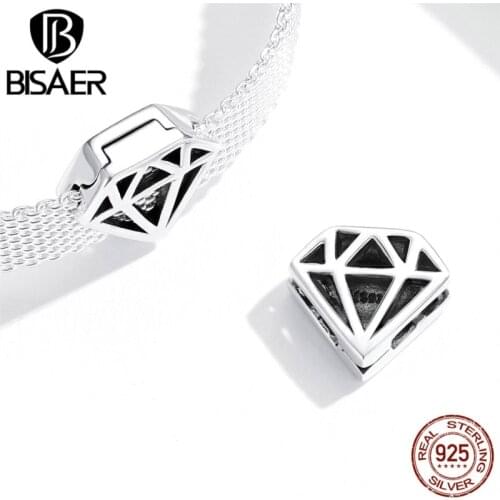 BISAER Shape of Diamond Charms Fit Reflexions Bracelet 925 Sterling Silver Pendant Beads DIY Accessories Gifts for Women ECX117