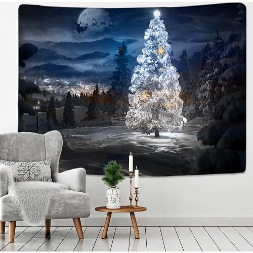 Crystal Christmas Tree Tapestry Xmas Art Wall Hanging Tapestry Christmas Lighthouse Snowflake Home Room Decoration Gift