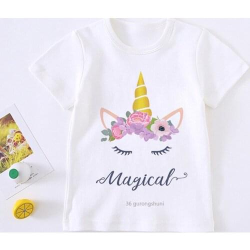 Novelty design cute unicorn girls t-shirt children rainbow horse cartoon kids t shirt harajuku round neck baby boys t shirt tops