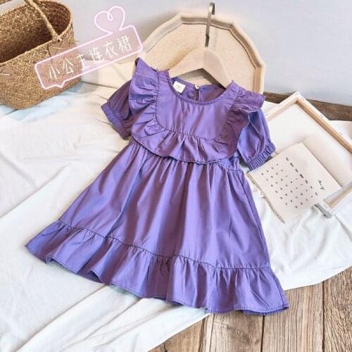 Childrens Clothing Summer Dress Girls Baby Girls Dress Children Foreign Style Ruffled Puff Sleeve Purple Skirt