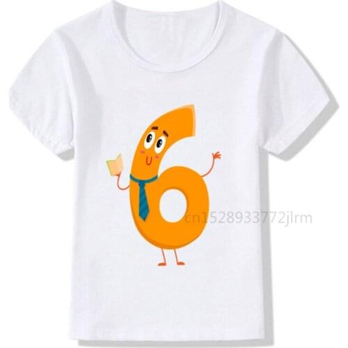 Kids Cute Birthday Number 6 Print T-shirts Boy&Girl I Am 6 Funny Gift Tshirt Baby 6 Year Old T Shirt Children Tops
