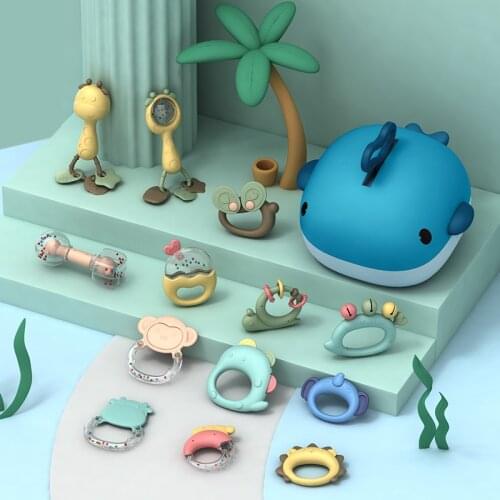 Baby 0 12 Months Rubber Hand Bell Boy Girl Xmas Gift Soft Music Teether Rattle Kids Educational Toys Montessori Toy