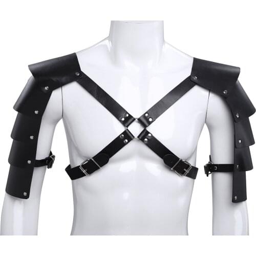 Fetish Gay Clothing Shoulder Harness Belts Erotic Body Cage Men Harness Strap Medieval Rave Leather Tops for BDSM Bondage Gay