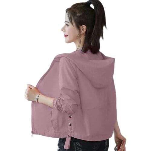 Cardigan Female Sun Protection Clothes 2021 Summer New Ladies Jacket Short Breathable Loose Thin Hooded Woman Jacket R259