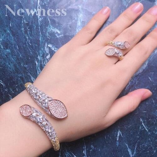 Newness Luxury Brand Super AAA Cubic Zirconia Copper Bangle Ring Set Dress Engagement Party Wedding Bridal Jewelry For Women