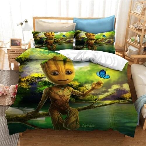 Cute Groot Butterfly 3D Print Bedding Set Guardians of The Galaxy Duvet Cover Set Quilt Cover Pillowcase Home Textile Bedclothes