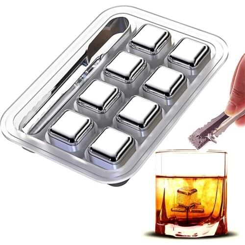 Stainless Steel Whiskey Stones, 4/6/8PCS Cooling Steel ice Cubes,Reusable Chilling Stones Wine Cooler for Drink, Bar Accessories