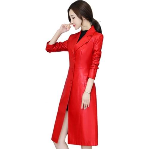 Spring Autumn Leather Jacket Female Medium Long Slim Plus Size 5XL Thinner Korean Style Loose Leather Windbreaker Overcoat Woman