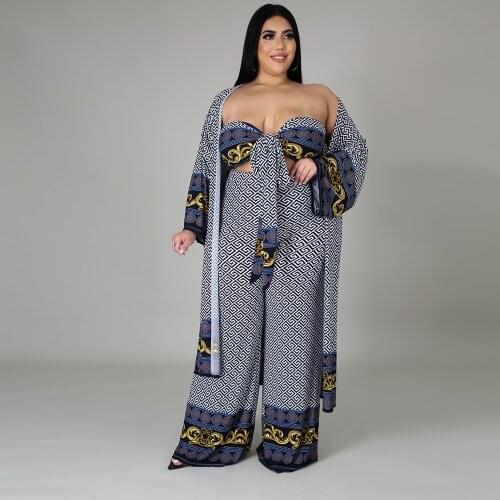 2021 INS Summer Casual Fashion Street Ladies Slim Street Sexy Print Bosom Wrapped Long-Sleeved Shirt Three-Piece Set