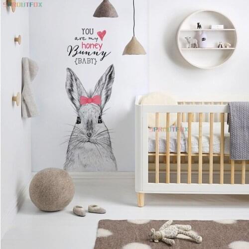 Cute Hand Drawn Rabbit Wall Stickers For Children Rooms Decor Words of Blessing For Girls Rooms Decoration Wall Decal