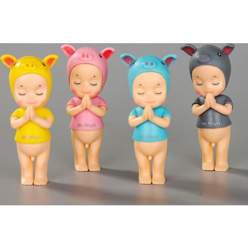 Cartoon Piggy Figure Doll Kids Toys Mascot Angel Doll Cute Pink Pig Cake Ornaments Christmas Gifts For Children