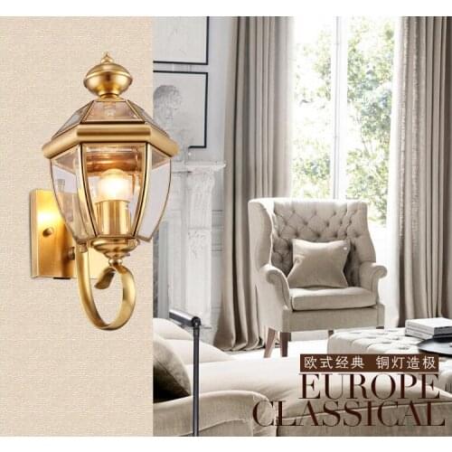 Indoor Antique Brass Wall Lamp Outdoor LED Design Glass Wall Sconce D24cm Brass color Wall Lighting Lamp Wall Brackets Lighting