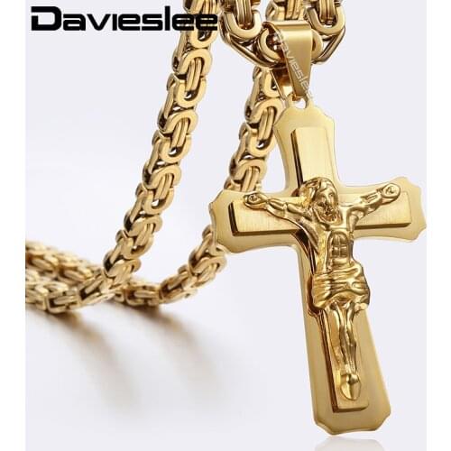 Jesus Christ Cross Pendant Necklace For Men Gold Silver Color Stainless Steel Byzantine Mens Pendant Cross Necklaces LKP483
