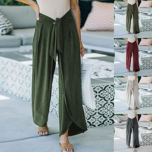 Casual Knitted Trousers Women Pants Bandage Loose Knit Belt Tie Pantalones Female Solid Color High Waist Pants брюки женские