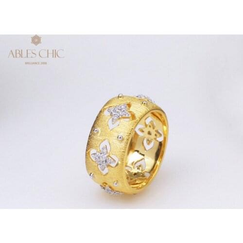 Renaissance 18K Gold Tone Clover Celtic Rings Zircon Flower 925 Silver Bridal Wedding Band Ring Premium Vintage Fine Jewelry