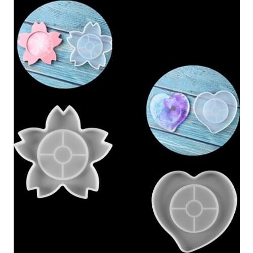 Sakura Shaped Coaster Silicone Mold Heart Trays Epoxy Resin Mould Cup Holder Mat Casting Molds for DIY Resin Coaster Crafts