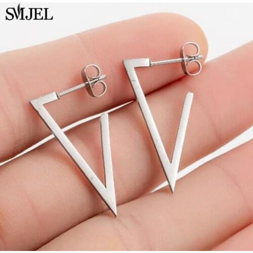 SMJEL Multiple Simple Triangle Earrings for Women Men Punk Geometric Stainless Steel Stud Earrings Fashion Ear Piercing Jewely