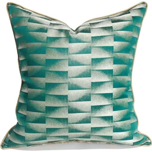 Light Luxury Cushion Cover High Quality Sofa Model Room Bed Jacquard Pillowcase Abstract Green Gray Geometric Decorative Pillows
