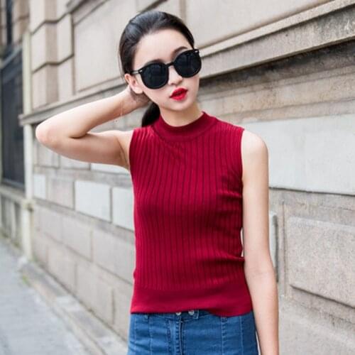 Sexy Off Shoulder Top Solid Women Knitted Vest Fashion Summer Turtleneck Pullover Tank Tops
