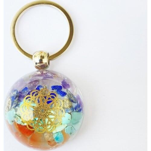 Reiki Healing Chip Chakra Stone Orgone Energy Pendant Keychain Resin Orgonite Crystal Car Key Chain Holder Lucky Amulet