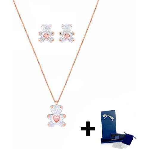 High Quality 1:1 SWAN Original Lively Cute Childrens Fun Teddy Female Earrings Necklace Set 5452026 5447445 Gift for Women