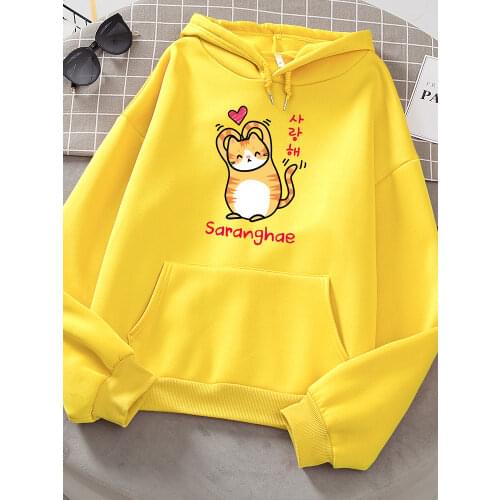 Cartoon Cat Crawling Print Womens Hoody Loose Vintage Clothes Autumn Casual Hoodies Fleece New Crewneck Women Pullover Hoodie