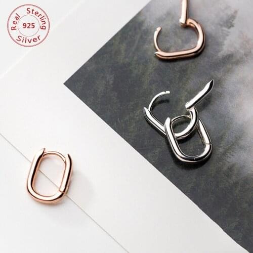 100% Real 925 Sterling Silver Ear Jewelry Korean Oval Hoop Earrings for Women Minimalist Small Geometric Earrings High Quality