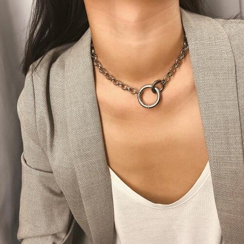 2020 Trendy Punk Miami Cuban Choker Necklace Hip Hop Rock Iron Thick Chain Circle Necklace Women Neck Goth Jewelry Accessories