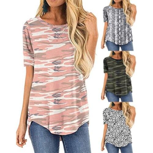 2021 summer hot sale round neck loose print short sleeve front short back long pullover casual womens No hat