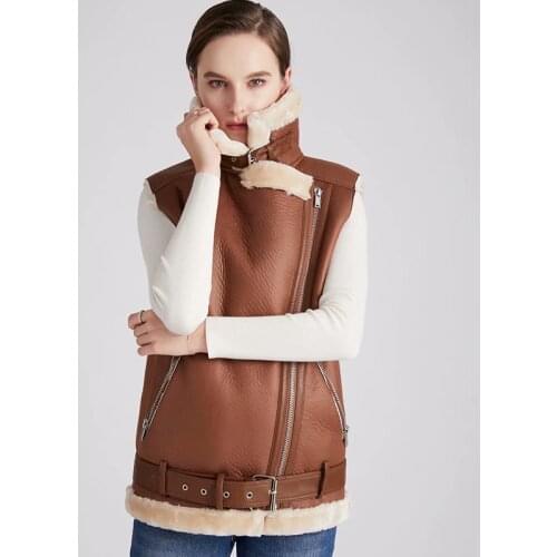 2021 New Winter Women Zipper Sleeveless Turn-down Collar Solid Faux Leather Fur Vest with Belt Punk Style Ladys Vests Coat