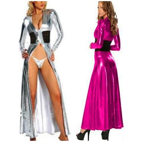 Korean Coat Women Skirt Split Floor Length Extra Long Wind breaker Coat Female Trench Overcoat Lace Patchwork 2021 PU Long Dress