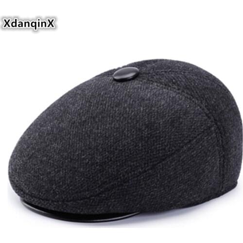 XdanqinX Winter Mens Warm Hat Thick Warm Berets Men Earmuffs Cap Male Bone Dads Hats 2019 New Middle-aged Fashion Winter Hat