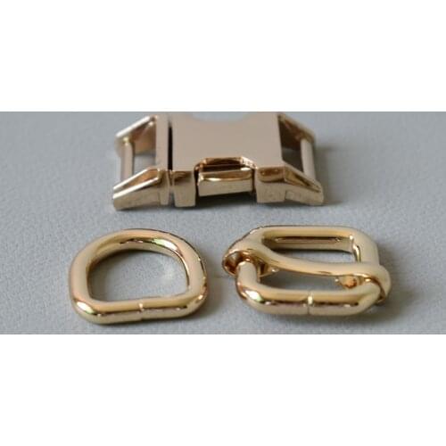 1 Set Gold Metal Belt Straps Slider Renegade Release Buckle D Ring 15mm Strap For Pet Dog Collar Harness Sewing Accessories