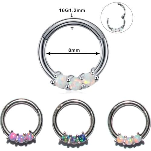 1Pc Opal Gem Nose Nipple Clicker Ear Cartilage Tragus Helix Lip Piercing Unisex Fashion Jewelry Hinged Segment Nose Ring