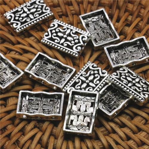 10PCS 3Row Rectangle Separator Beads Lucky DIY Loose Finding Accessories Parts Jewelry Making Women Gifts Crafts Copper 11x12mm