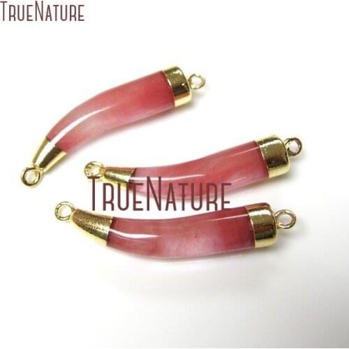 10Pcs Latest Gold Color Horn Tusk Double Bail Pendant Watermelon Crystal Double Bail Pendant Sale 33x7mm PC19