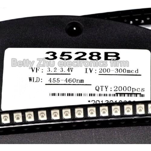 10000PCS / LOT / reel 1210 3528 SMD LED bright blue light-emitting diodes lamp beads 200-300mcd