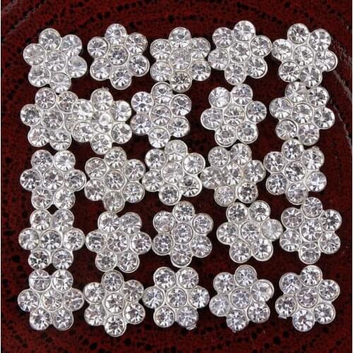 30pcs/lot 11MM Artificial Sparkly Flower Shape Alloy Rhinestone Buttons Flatback For Wedding/Phone/Hair Accessories