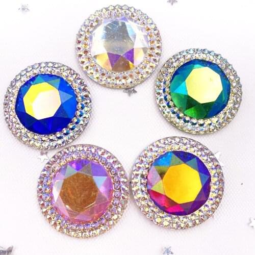 5Pcs Shiny Resin Colorful Glitter Round Gem Flatback Rhinestone 2 Hole Button Applique Clothing Scrapbook Wedding DIY Craft F038