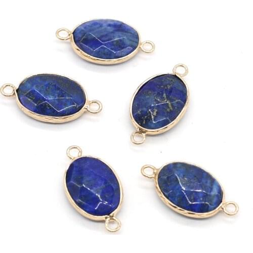 5Pcs Lazuli Pendants Natural Stone Double Hole Oval Shape Connector for Jewelry Making Necklace Bracelet Gift For Women 14x27mm