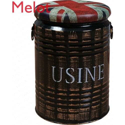 American Retro Bar Chair Wrought Iron Oil Barrel Stool Paint Bucket Bar Stool Metal Barrel Stool Coffee Storage Stool Dotomy
