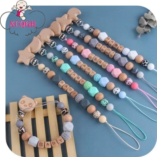 XCQGH Personalized Name Silicone Toddler Baby Pacifier Chains Safe Teething Leash Baby Teether Pacifier Clips Holder Chain